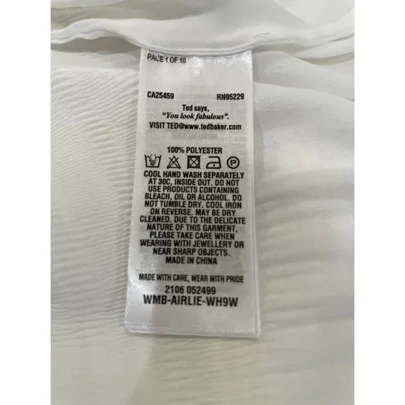 Ted Baker Airlie Plisee Sheer Pleated 3/4 Sleeve Peplum Blouse in White Size 1 - Picture 7 of 7
